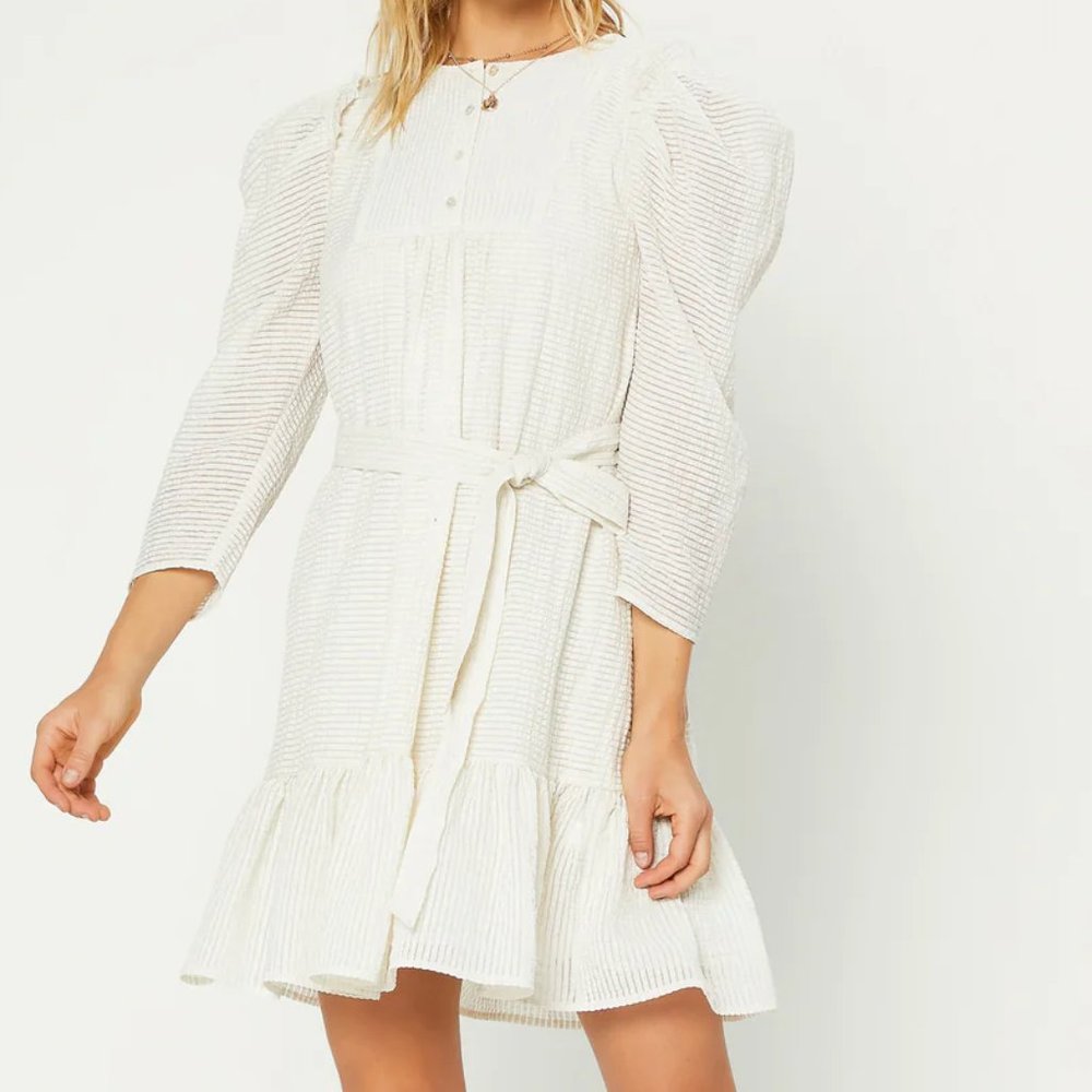 Current Air Los Angeles Crinkled Puff Sleeve Dress Size L (Ivory)